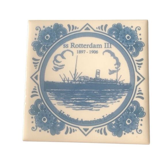 Vintage Holland America Line Delft SS Rotterdam III 97-1906 Ceramic Tile Coaster - Picture 2 of 8